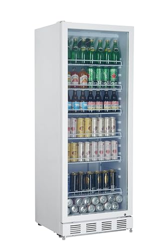 METRO Professional Frigorífico para Bebidas GSC4280, Nevera Vertical con Puerta de Cristal, 59,5 x 54,5 x 159 cm, Iluminación Led, 6 Estantes Ajustables, con Cerradura, 4 18 °C (280L, Blanco)