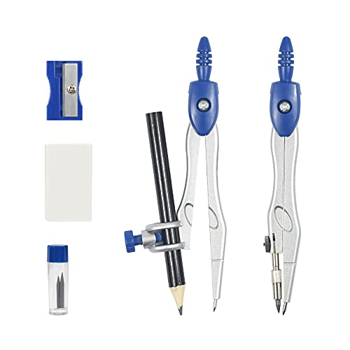 math geometry kit sets 10 piece student supplies with shatterproof storage boxincludes rulersprotractorcompasseraserpencil sharpenerlead refillspencilfor drafting and drawingsnavy blue