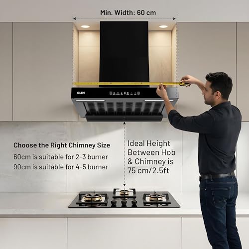 Glen 76cm 1400 m³/hr BLDC T- Shape Kitchen Chimney| Intelligent Auto Clean|Aeration | Filterless|(Hood Selena BLDC 76,Touch & Gesture Control,Black) view 2