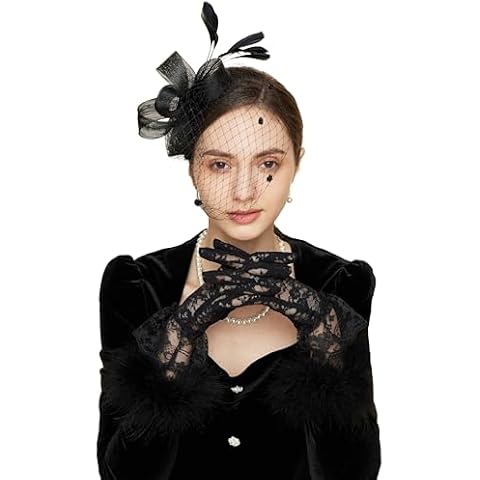 Gionforsy Fascinators Hat for Women Tea Party Headband Kentucky Derby Wedding Mesh Feathers Hair Clip (Black, one size) Cover