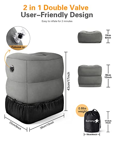 Sunany Inflatable Foot Rest Pillow For Travel, Kids/Adults Airplane Travel Pillow-Adjustable Height Cushions,For Kids To Sleep While Traveling,Suitable For Office,Home And Any Travel（Dark Grey,2 Pack） #TOP3