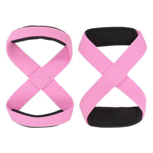 PATIKIL Figure 8 Lifting Strap 2 Pack Weightlifting Wrist Wraps Dead Lift Padded Grips 8 Loop Weight Lifting Straps for Fitness Power Strength Training Stripe Pink S