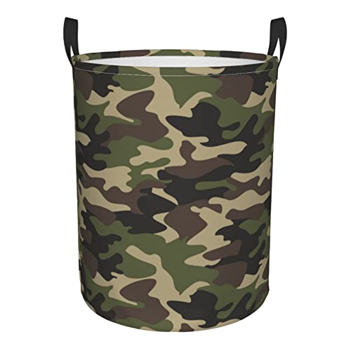 Gbuzozie 62L Round Laundry Hamper Camouflage Pattern Storage Basket Waterproof Coating Green Camo Organizer Bin For Nursery Clothes Toys