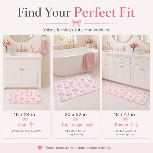 HAIWAOO Memory Foam Bath Mat with Pink Bow Pattern，16INX24IN by HAIWAOO - Used condition - Image 2