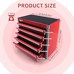 Mini Metal Tool Box, Portable 5 Drawer Steel Stackable Tool Box Small Tool Chest with Soft Liners and PP Feet Pads Cold Rolled Steel Toolbox for Storage and Organizers, Black (Red)