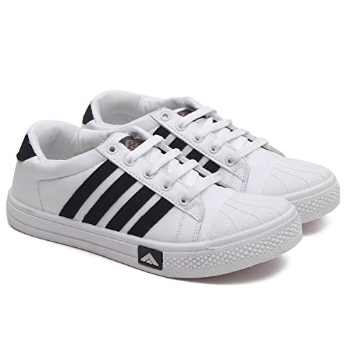 ASIAN Men’s Pride-323 Casual Sneaker,Walking Shoes with Synthetic Upper Lightweight Lace-Up Canvas White Shoes for Men’s & Boy’s