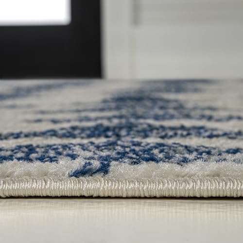 JONATHAN Y Aisha Moroccan Triangle Geometric Cream/Navy Indoor Area Rug, 4x6, Contemporary, Modern, Easy-Cleaning for Living Room, Bedroom, Kitchen, Pet Friendly, Non-Shedding (MOH206D-4) by JONATHAN Y - Used condition - Image 8