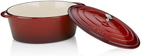 Kela 11943 zapiekanka z pokrywką, żeliwna, powłoka emaliowana, wysoka retencja ciepła, odpowiednia indukcyjna, 9,5 l, czerwona, owalna, kalido