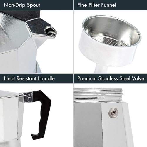 Image of SHOPOLIFE Automatic Coffee Maker || Aluminium Stovetop Coffee Maker Kattle Percolator Moka Percolator Brew Pot [ 6 Cup - 300 ml ] [ 1 Pc - Multicolor ]