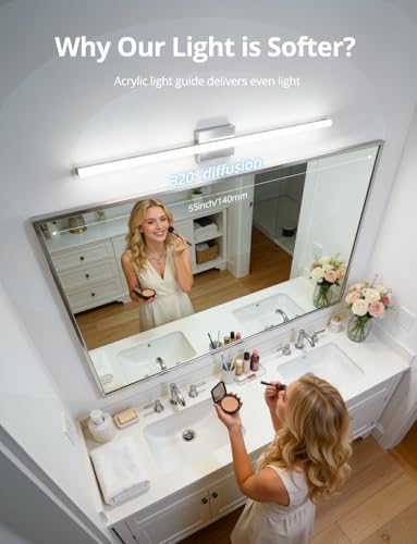 Image of Combuh Bathroom Vanity Light Fixtures Above Mirror, Modern wall lamp Chrome | 48 Inch Extra-Long, Gentle Shadow Free, Linear Design, for Makeup, Simple Slim, Splash-Resistant, 6000K Cool White, 1 Pack