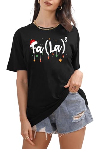 Funny Christmas Shirts for Women: FA (LA) 8 Shirt Math Teacher Santa Hat Xmas Holiday T-Shirt Black