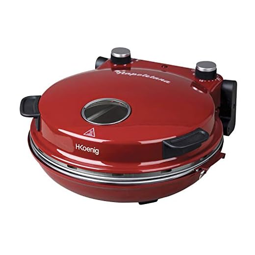 H.Koenig NAPL350 Pizzera Eléctrica, Horno para Pizzas, 1200 W, 32 cm de diámetro, Temperatura Regulable hasta 350 ºC, Piedra Cerámica, Rojo