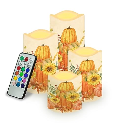 Hechitok Sunflower Pumpkin Flame Lighted Pumpkins Fall Decor Flameless Candles