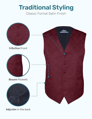 S.H. Churchill & Co. Men's 4 Piece Paisley Vest Set, with Bow Tie, Neck Tie & Pocket Hanky4