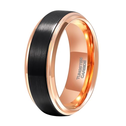 Bague de fiançailles or rose noir 8mm anneau tungstène brossé taille 59