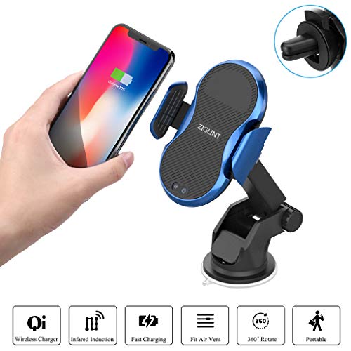 ZIGLINT Chargeur rapide sans fil et support de charge compatible Qi de 10 watts 2 bobines pour iPhone X, 8, 8 Plus, Samsung Galaxy S9, S9 + Note 8, 5 S8, S8 + Plus S7, S6 Edge Noir