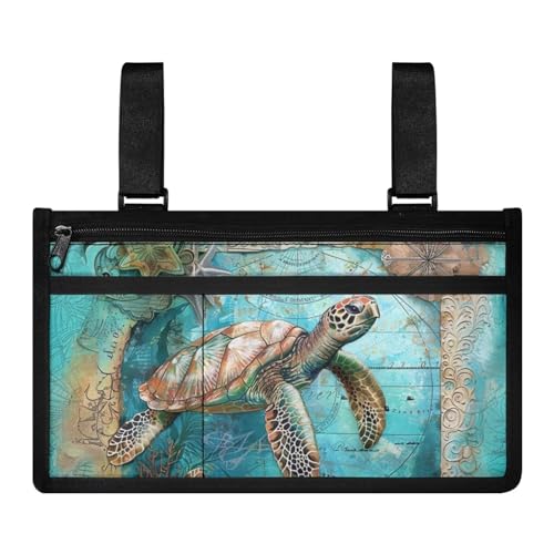 Yzaoxia Sea Turtle Wheelchair Side Bag Adults Electric Wheel Chair Accessories Pouch Walker Organizer Portable Bedside Caddy Hanging Bed Storage Bags Cozy Roomy Zippper Pocket Blue