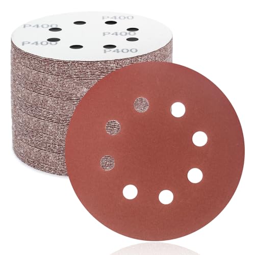 FEIHU 50 unidades discos de lixas de 125 mm, lixa circular com 8 orifícios para lixadeira excêntrica e lixadeira orbital grão 400