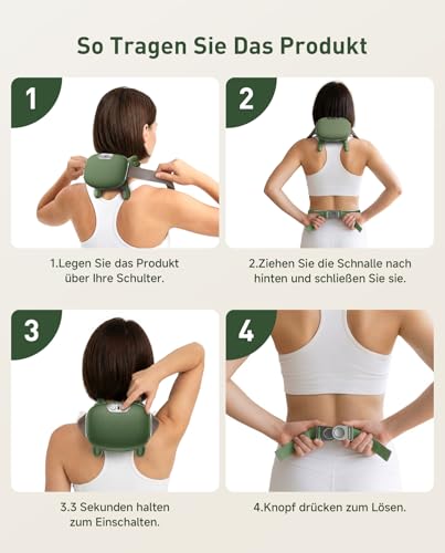 Massagegerät, 4D Nackenmassagegerät mit Wärme, Tragbares Nacken, 3 Modi und 2 Heizstufen, USB Elektrische, Entspannt die Muskeln und lindert Müdigkeit, für Zuhause & Büro, Grün