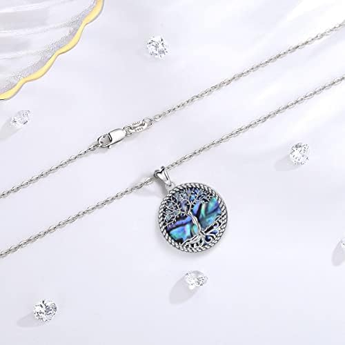 Tree of Life Necklace, AEONSLOVE 925 Sterling Silver Family Tree Pendant Necklace for Women Abalone Shell Jewellery Gift for Mum 18inch Chain