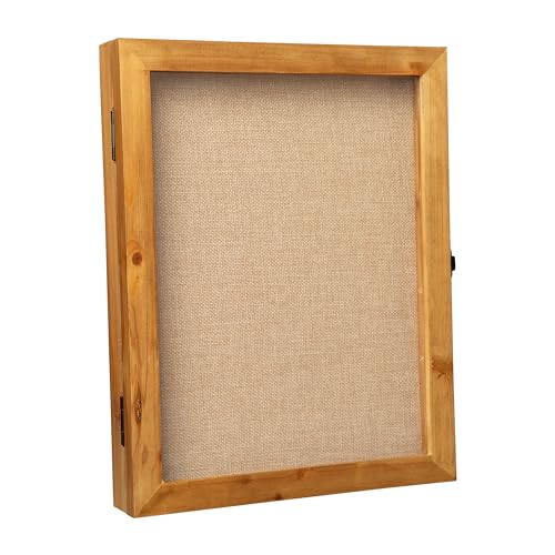 Flash Furniture Peyton Shadow Box Display Case, Solid Pine Wood Frame, Powder Coated Latch and Hinges, Foam Back with Linen Liner, 8 Push Pins, 11x14, Weathered Brown