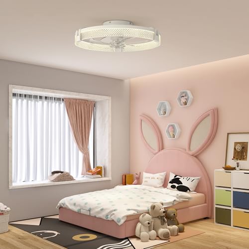 Image of Garwarm 20 inch Ceiling Fans with Lights and Remote,Ultra Low Profile Fandelier | Modern Dimmable LED Flush Mount Ceiling Fan, 6-Speed Reversible DC Motor, 3000K-6000K for Small Bedroom, Kitchen and Office