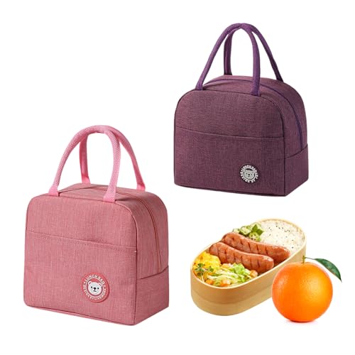 AMONENZ 2 Piezas Bolse Termica, Rosa y Morado Lunch Bag, Plegable Bolse Porta Alimentos Trabajo, para Picnics, Oficina y Escuela
