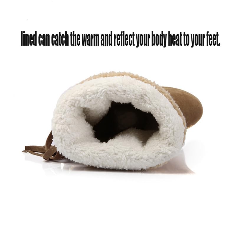 RiceelSor Women's Winter Fuzzy Collar Wedge The Knee Thigh Snow Boots Fully Fur Lined Warm Non-slip Comfortable Fringe Back Lace-Up Pull On High Boots3