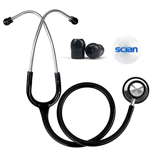 Stéthoscope SCIAN - stéthoscope à double tête en acier inoxydable pour adultes et enfants - adapté aux professionnels de la santé et aux familles (noir) Cover