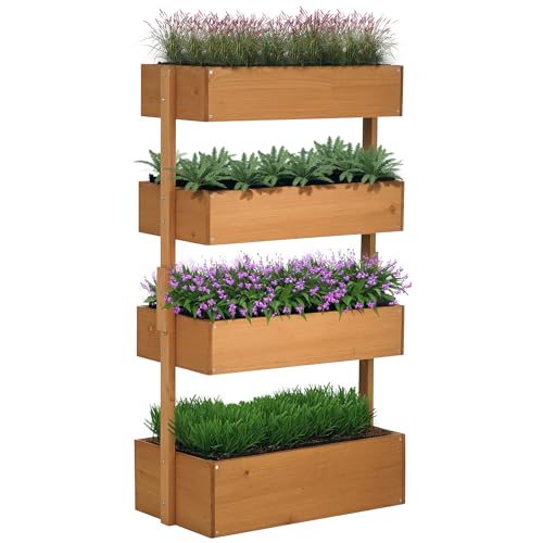Outsunny Vertical 4 Tier Raised Garden Bed, Wooden Planter Box,