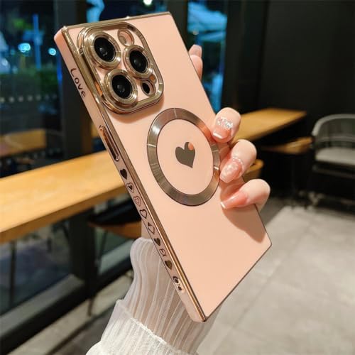 Couverture de luxe en forme de coeur et coque de téléphone carrée magnétique