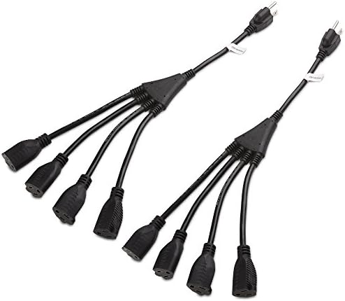 Cable Matters 2-Pack 4 Outlet Power Splitter Cord (Power Cord Splitter/Outlet Saver) 1.5 Feet
