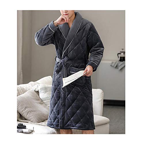 WYH Robe Shower Men's Big Tall Full Length Long Bathrobe House Coat Pajamas Cotton Coralline Plush Shawl Robe Sleeping Bathrobe Gowns (Color : Blue2, Size : Large)2