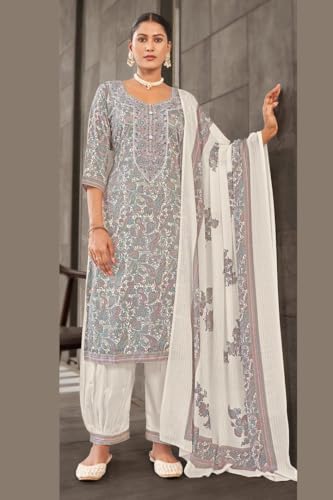 Image of Bitra Women's Cotton Satin Unstitched Salwar Suit Dress Material with Floral Print & Dupatta for Women | Salwar Kameez Fabric Set