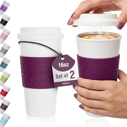 Copco Acadia Travel Mugs with Quarter Turn Lid, 16 Oz - Plum, Set of 2
