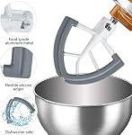 Batteur à bord flexible pour mélangeur KitchenAid, batteur plat à tête inclinable de 4,5 à 5 quarts avec bords en silicone flexibles pour racler le bol, Gris