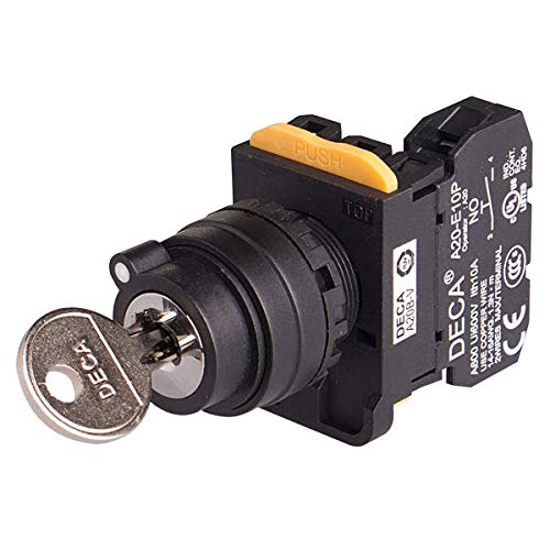 A20K-21BE10-2, 22mm Key selector Switch, 2 Positions, Spring Return from Right, 1NO 10A 110V