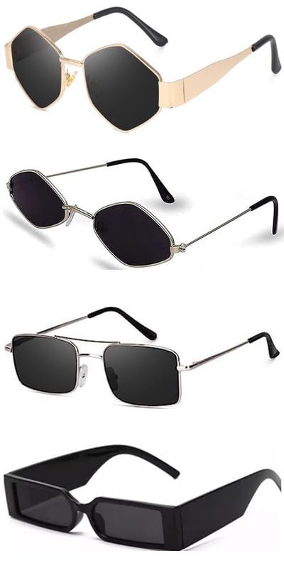 sheomy Unisex Combo offer pack of 4 shades glasses White Black Candy MC stan Rectangle Retro Vintage Narrow Sunglasses Women and Men Small Narrow Square Sun Glasses Combo offer pack of 4 MC stan 621-picture-43