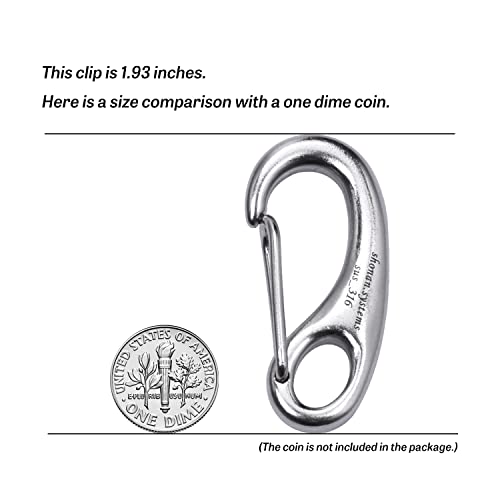 Shonan 1.93 Inch Carabiner Clips, 4 Pack Flag Pole Clips, Stainless Steel 316 Marine Clips For Ropes, Clip Hooks For Keychain, Dog Leashes, And Hiking #TOP2