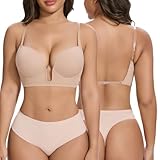 JOYSHAPER Low Cut Bras for Women Deep Plunge Cleavage Backless Bra Underwire Convertible Push up Halter Bra with Clear Straps