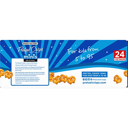 Snack Factory Pretzel Crisps Minis Original Flavor, Snack Packs Individual Sized, 24 Count