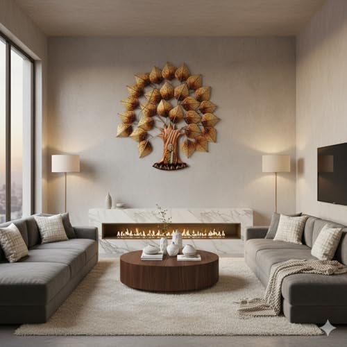 Image of Bharat Art Metal Iron Wall Art Decor for Home Bedroom Living room Cafe Interior Decorative | Elegant Wall Hanging Sculpture with LED Light | Gift Item | Buddha Tree Small | 32 x 2 x 32 Inch | W286