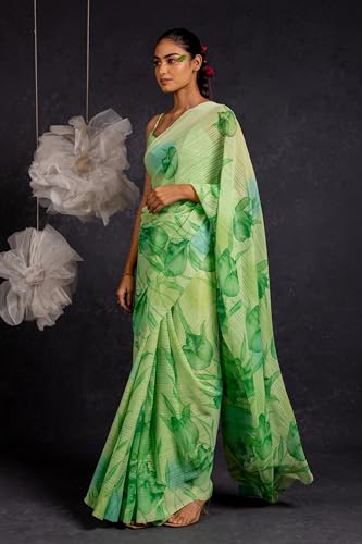 Image of MIRCHI FASHION Saree for Woman Georgette Floral and Leaf Printed | Elegant Farewell and Ceremonial Women's Sari with Blouse Piece