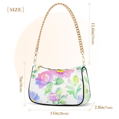 Watercolor Wildflowers Pastel Casual Hobo Purse Women Designer Handbag Formal Prints Shoulder Purses Zipper Closure3