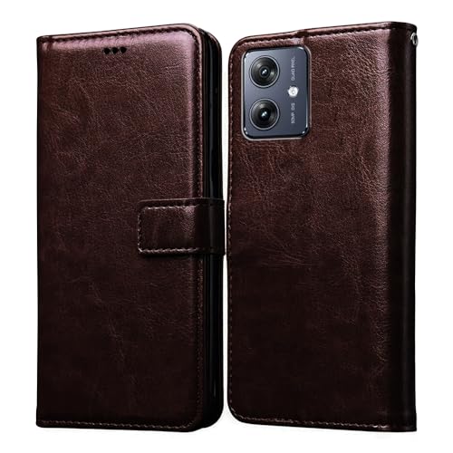 Image of Amazon Brand - Solimo Flip Leather Mobile Cover (Soft & Flexible Back case) for Motorola Moto G54 5G / G54 Power 5G / G64 5G (Coffee)