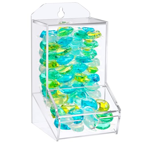Weysat 1 Pack Laundry Pods Container Acrylic Dishwasher Pods Holder W/ 2 Lids Dispenser for Powder Clear Laundry Room Organization Storage for Clothes Pins Dryer Balls Snack Candy Detergent Tablets