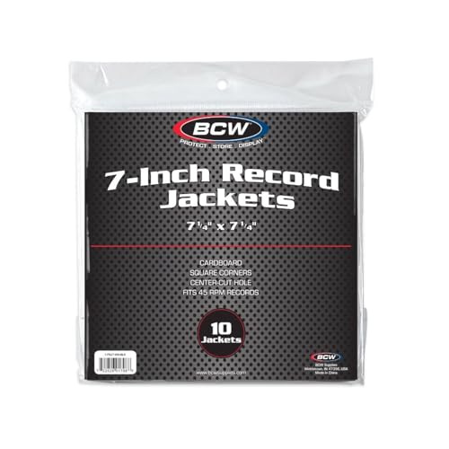 BCW 7 Inch Record Paper Jacket - with Hole - Black (Pack of 10) | Heavy 20-Point Cardboard Jacket Covers | Perfect for 45 RPM Record Protection and Storage | Archival Quality Record Jackets