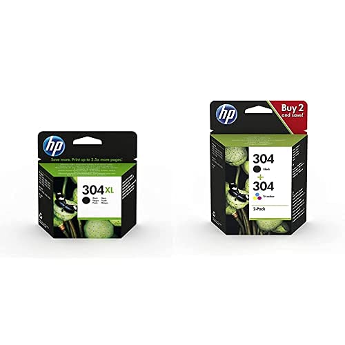Pack de 2 cartouches authentiques d'encre noire trois couleurs HP 304 pour rendus précis