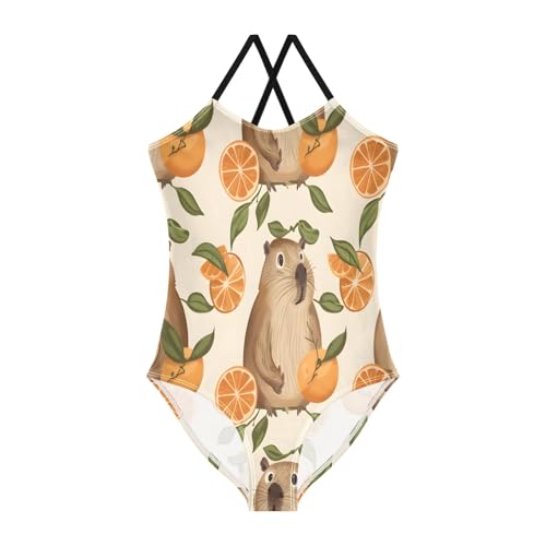 Cute Capybaras with Juicy Oranges Girls One-Piece Swimsuit Beach Bathing Suit