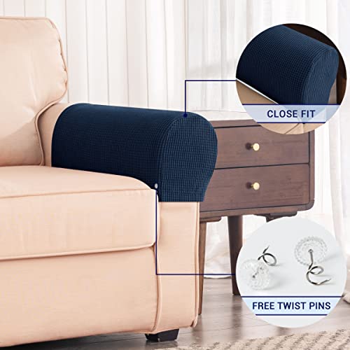 Subrtex Stretch Armrest Covers Spandex Arm Covers For Chairs Couch Sofa Armchair Slipcovers For Recliner Sofa With Twist Pins 2Pcs (Navy) #TOP4